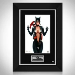 VAULT COLLECTIBLES Catwoman & Harley Quinn 'Dc Divas' Hand-Signed Artwork Print By Artist Nathan Szerdy Custom Frame Signed Memorabilia