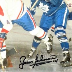 Michel Sports Memorabilia Montreal Canadiens- Jean Béliveau #4 Away Jersey Attacking The Net Hand-Signed Photo Custom Frame