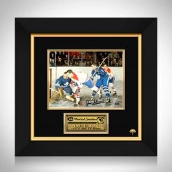 Michel Sports Memorabilia Montreal Canadiens- Jean Béliveau #4 Away Jersey Attacking The Net Hand-Signed Photo Custom Frame