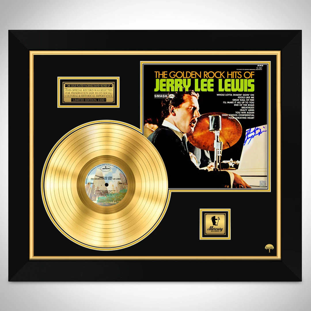 RARE-T Limited Edition Frames Jerry Lee Lewis The Golden Rock Hits Gold LP Limited Signature Edition Studio Licensed Custom Frame