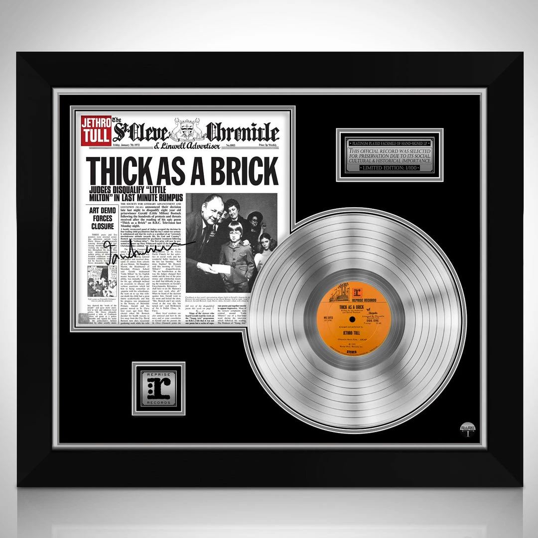 Rare-T Limited Edition Frames Jethro Tull Thick As A Brick Limited Signature Edition Studio Licensed Platinum LP Custom Frame