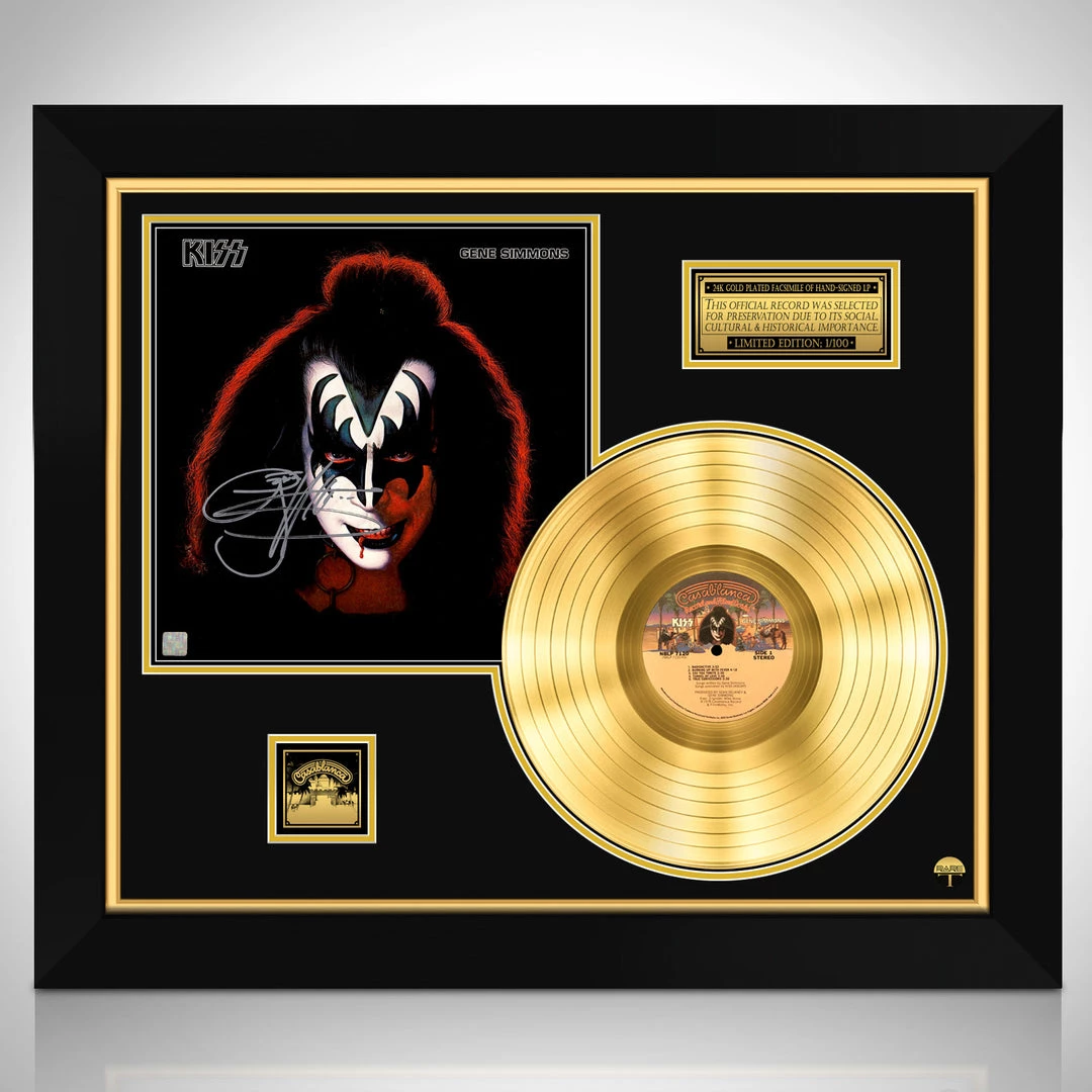 Rare-T Limited Edition Frames KISS - Gene Simmons Solo Album Limited Signature Edition Studio Licensed Gold LP Custom Frame 1 Rare-T Limited Edition Frames KISS - Gene Simmons Solo Album Limited Signature Edition Studio Licensed Gold LP Custom Frame