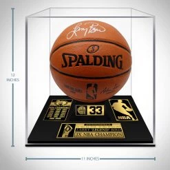 PPC Larry Bird - Boston Celtics - Beckett Witnessed Certified Hand-Signed Basketball By Larry Bird Custom Museum Display