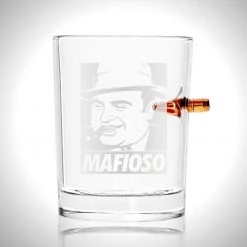 Al Capone Mafioso Shot Glass- Handmade Mafioso Etched Rock Glass Shot Glass With Embedded Bullet