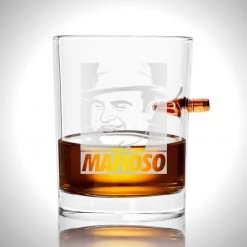 Al Capone Mafioso Shot Glass- Handmade Mafioso Etched Rock Glass Shot Glass With Embedded Bullet