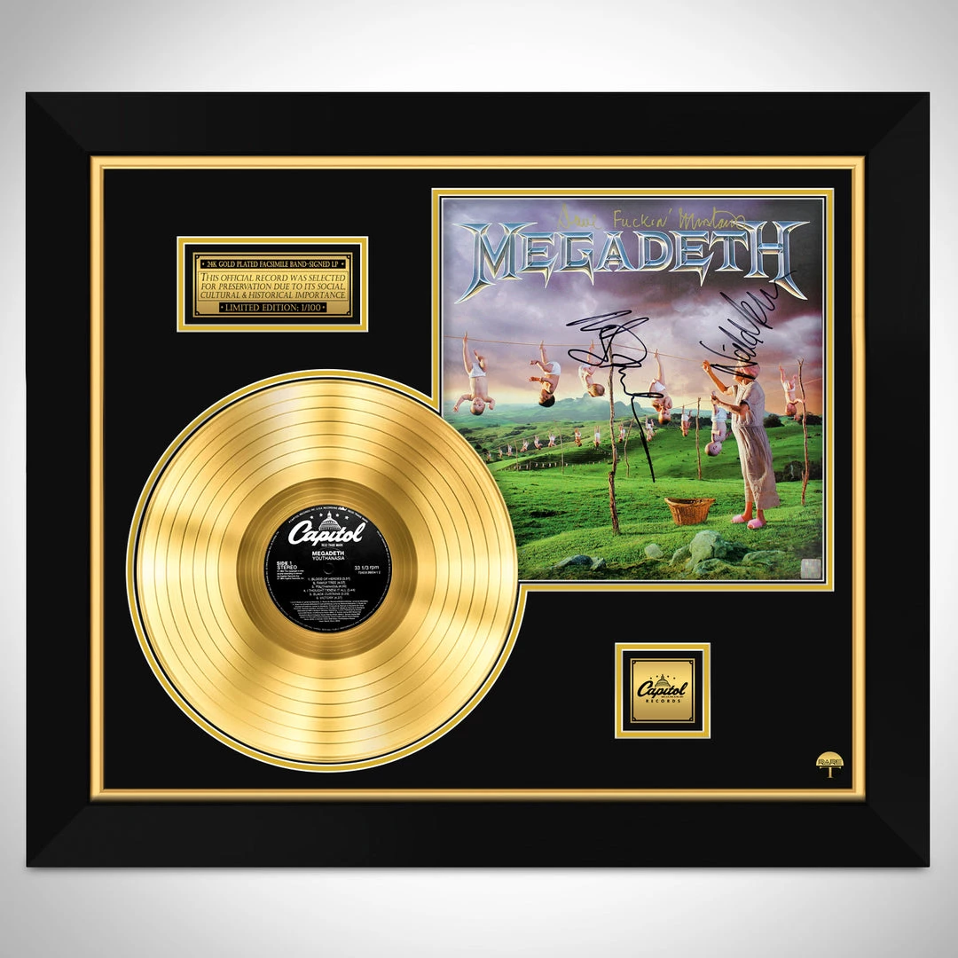 Rare-T Megadeth Youthinasia Limited Signature Edition Studio Licensed Gold LP Custom Frame Limited Edition Frames 1 Rare-T Megadeth Youthinasia Limited Signature Edition Studio Licensed Gold LP Custom Frame Limited Edition Frames