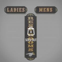 RARE-T Barware & Signs Traditional Wood Plank Ladies & Men Gold Leaf Rest Room-Pointer Bar/Restaurant Signs