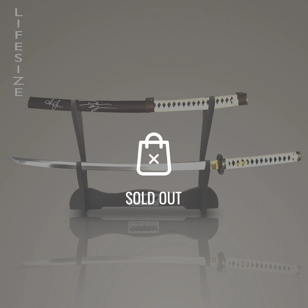 APW Signed Memorabilia Walking Dead Hand-Signed Michonne Sword By Danai Gurira And Andrew Lincoln Displayed On A 2 Tier Wooden Stand. 1 APW Signed Memorabilia Walking Dead Hand-Signed Michonne Sword By Danai Gurira And Andrew Lincoln Displayed On A 2 Tier Wooden Stand.