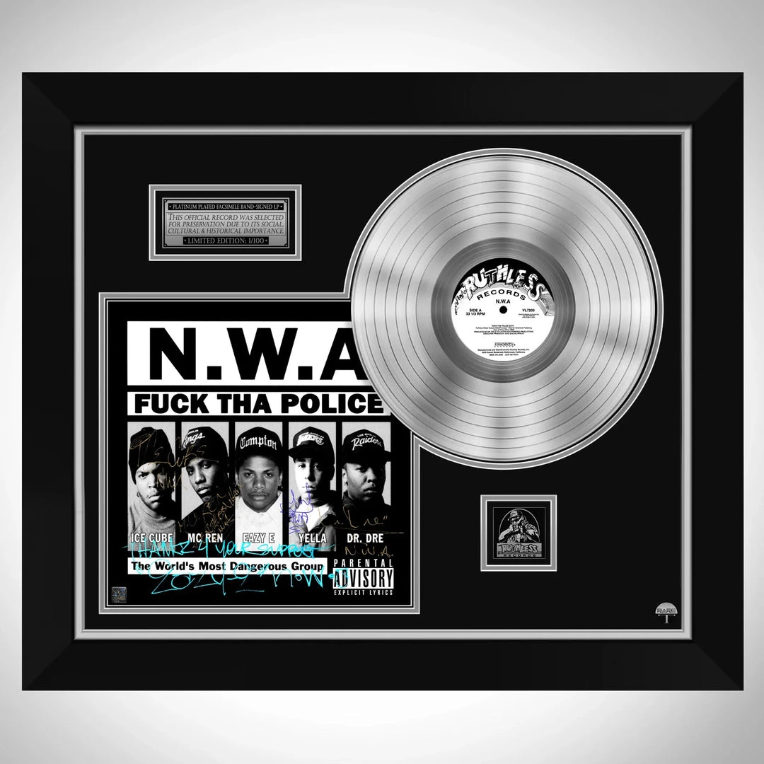 RARE-T N.W.A. FUCK THA POLICE Limited Signature Edition Studio Licensed Platinum LP Custom Frame 1 RARE-T N.W.A. FUCK THA POLICE Limited Signature Edition Studio Licensed Platinum LP Custom Frame