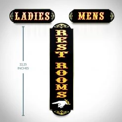 RARE-T Barware & Signs Traditional Wood Plank Ladies & Men Gold Leaf Rest Room-Pointer Bar/Restaurant Signs
