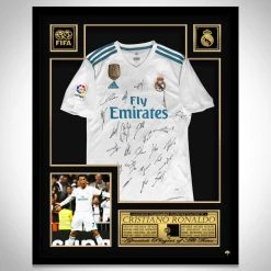 APW Cristiano Ronaldo- Certified Vintage Team Hand-Signed Real Madrid 2017-2018 White Jersey Custom Frame