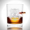 Ready To Ship! 48 Hour Shipping! Route 66' Shot Glass - Handmade Route 66' Etched Rock Glass Shot Glass With Embedded Bullet