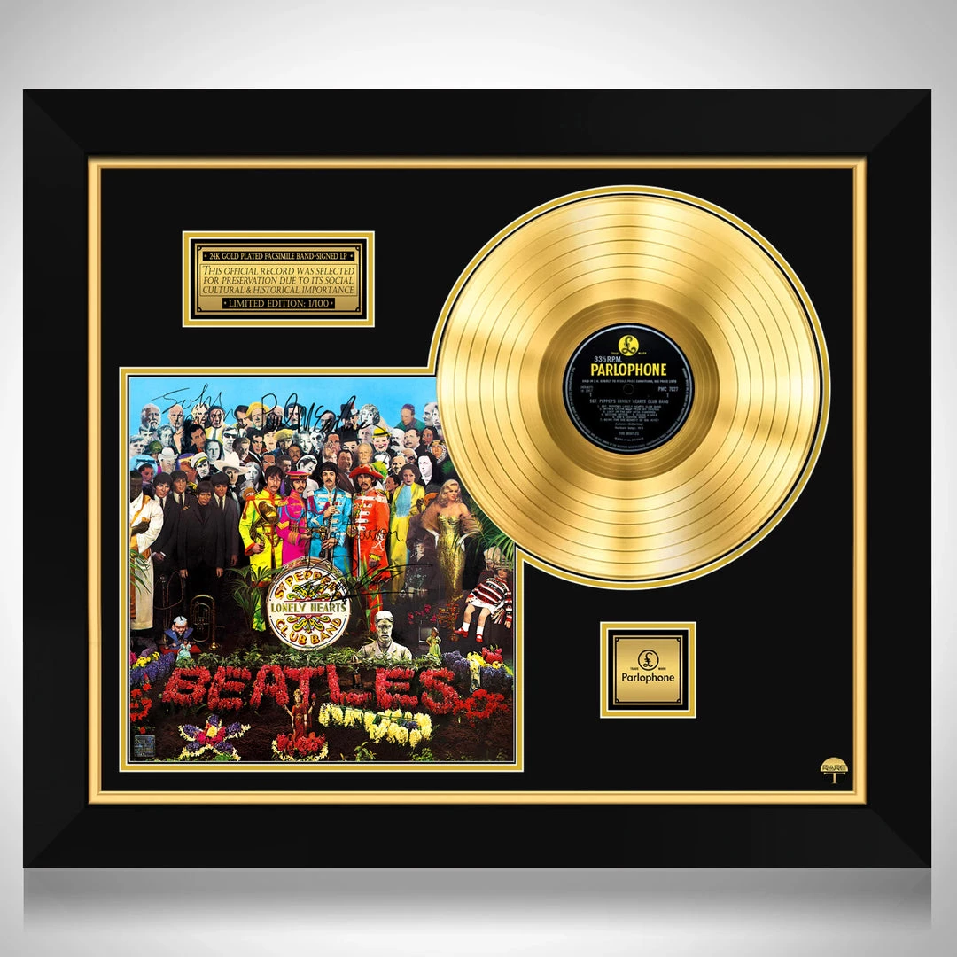 RARE-T Limited Edition Frames The Beatles Sgt. Pepper's Lonely Hearts Club Band Gold LP Limited Signature Edition Studio Licensed Custom Frame 1 RARE-T Limited Edition Frames The Beatles Sgt. Pepper's Lonely Hearts Club Band Gold LP Limited Signature Edition Studio Licensed Custom Frame
