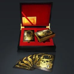 RARE-T 24K Gold Plated Playing Cards - Skull Hat Pattern Playing Cards With Elegant Display Box Ready To Ship! 48 Hour Shipping!