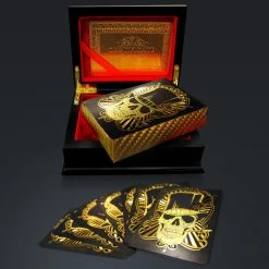 RARE-T 24K Gold Plated Playing Cards - Skull Hat Pattern Playing Cards With Elegant Display Box Ready To Ship! 48 Hour Shipping!