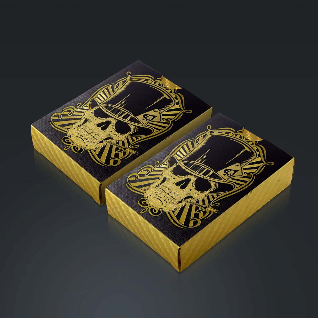 RARE-T 24K Gold Plated Playing Cards - Skull Hat Pattern Playing Cards With Elegant Display Box Ready To Ship! 48 Hour Shipping! 5 RARE-T 24K Gold Plated Playing Cards - Skull Hat Pattern Playing Cards With Elegant Display Box Ready To Ship! 48 Hour Shipping!