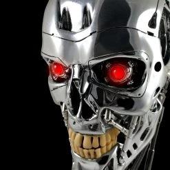 RARE-T Terminator- T-800 Endoskeleton Life-size Skull Head With Electronic Red Light Up Eyes Museum Display Collectible Statues