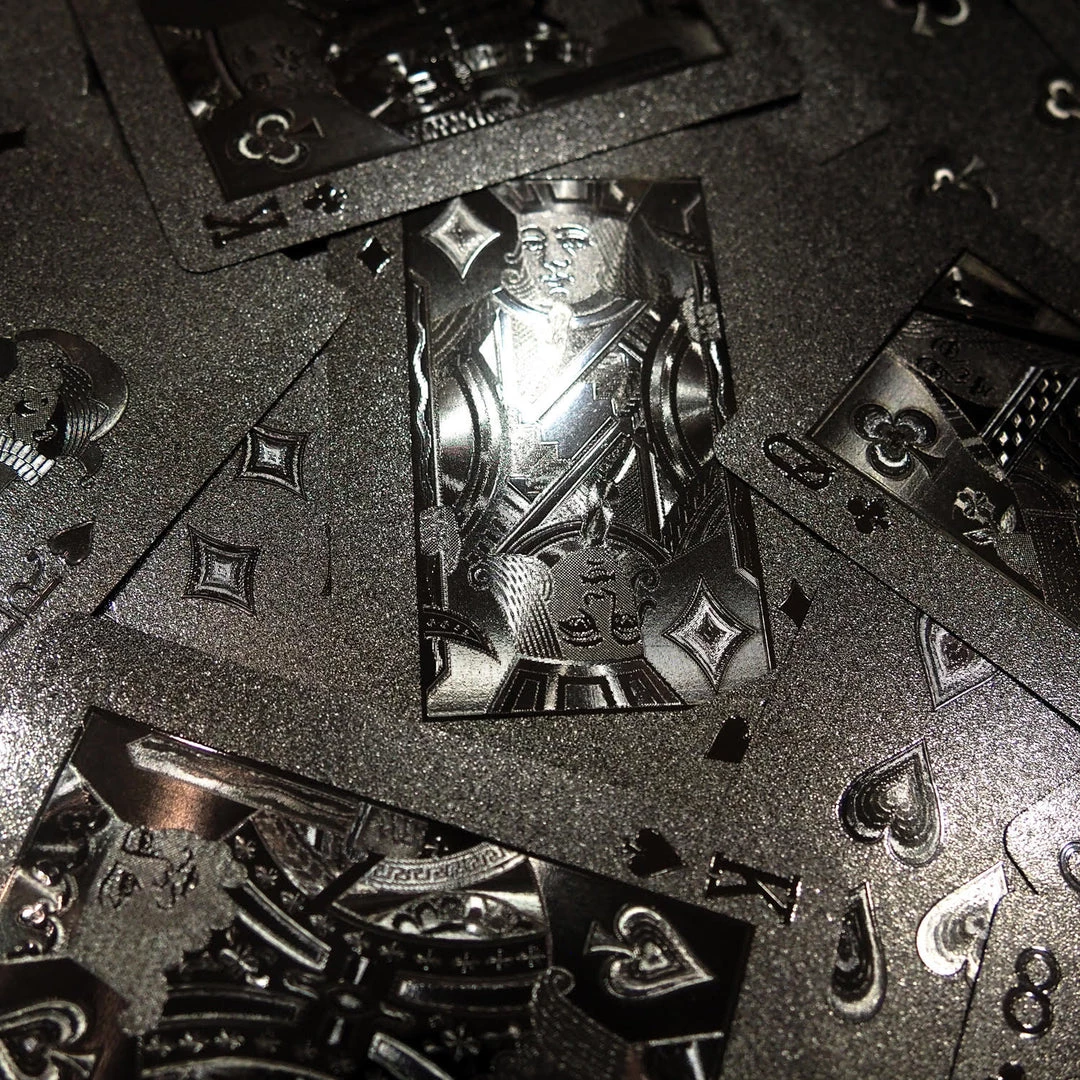 RARE-T Obsidian Carbonite Black Diamond Playing Cards With Buddha Temple Pattern Game Room 5 RARE-T Obsidian Carbonite Black Diamond Playing Cards With Buddha Temple Pattern Game Room