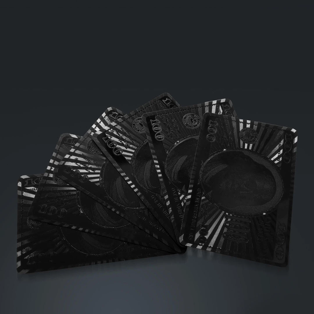 RARE-T Game Room Black On Black Obsidian Carbonite Playing Cards With 100 Usd Pattern 3 RARE-T Game Room Black On Black Obsidian Carbonite Playing Cards With 100 Usd Pattern