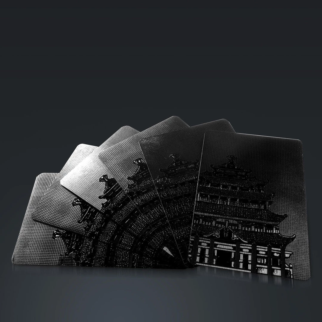 RARE-T Obsidian Carbonite Black Diamond Playing Cards With Buddha Temple Pattern Game Room 6 RARE-T Obsidian Carbonite Black Diamond Playing Cards With Buddha Temple Pattern Game Room