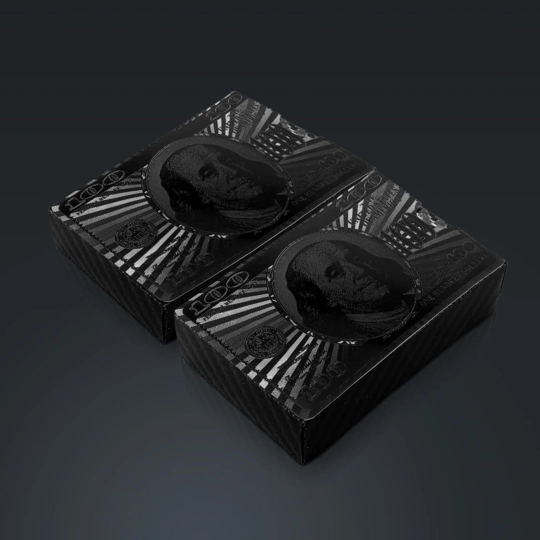 RARE-T Game Room Black On Black Obsidian Carbonite Playing Cards With 100 Usd Pattern 5 RARE-T Game Room Black On Black Obsidian Carbonite Playing Cards With 100 Usd Pattern