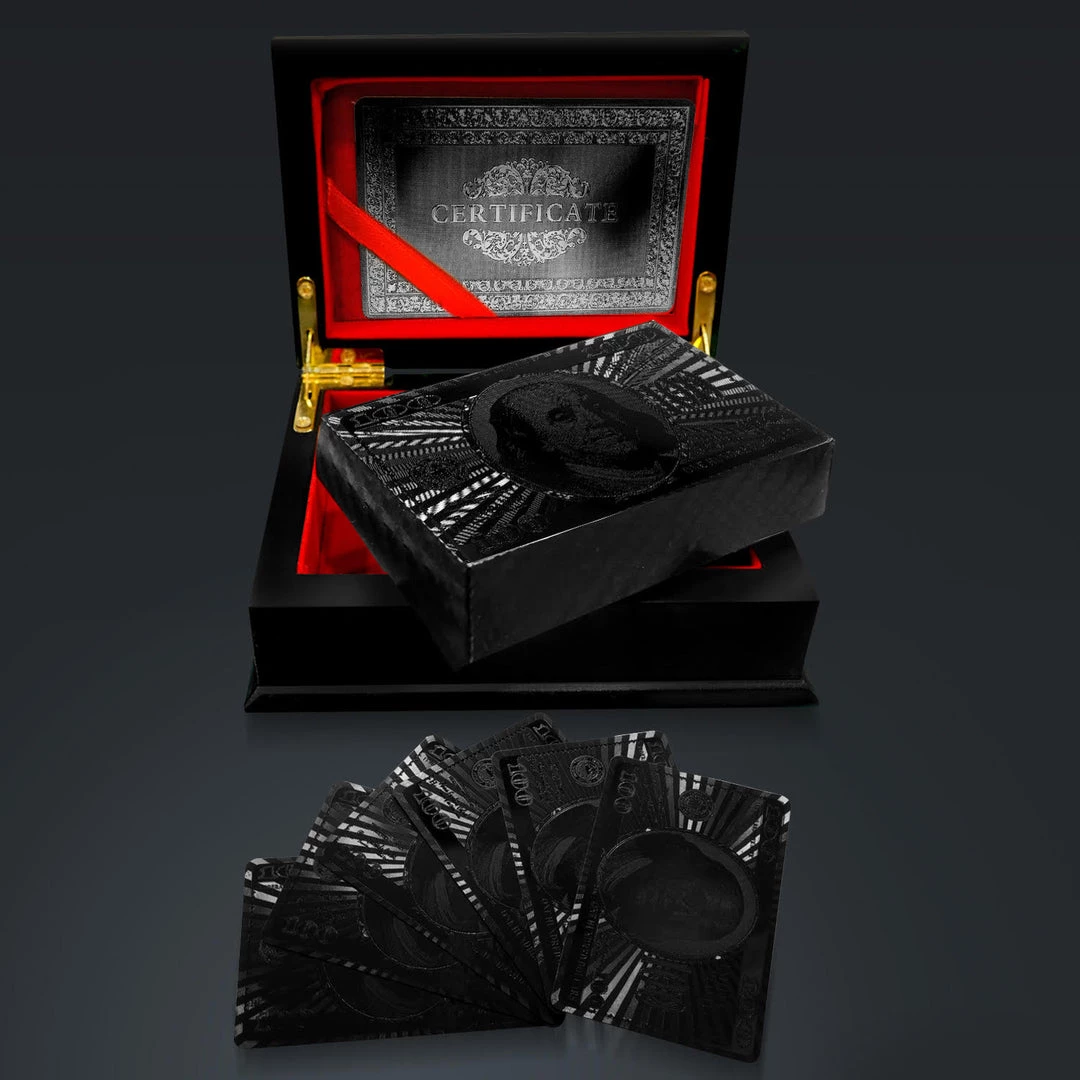 RARE-T Game Room Black On Black Obsidian Carbonite Playing Cards With 100 Usd Pattern 1 RARE-T Game Room Black On Black Obsidian Carbonite Playing Cards With 100 Usd Pattern