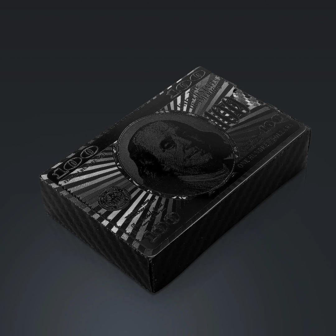 RARE-T Game Room Black On Black Obsidian Carbonite Playing Cards With 100 Usd Pattern 6 RARE-T Game Room Black On Black Obsidian Carbonite Playing Cards With 100 Usd Pattern