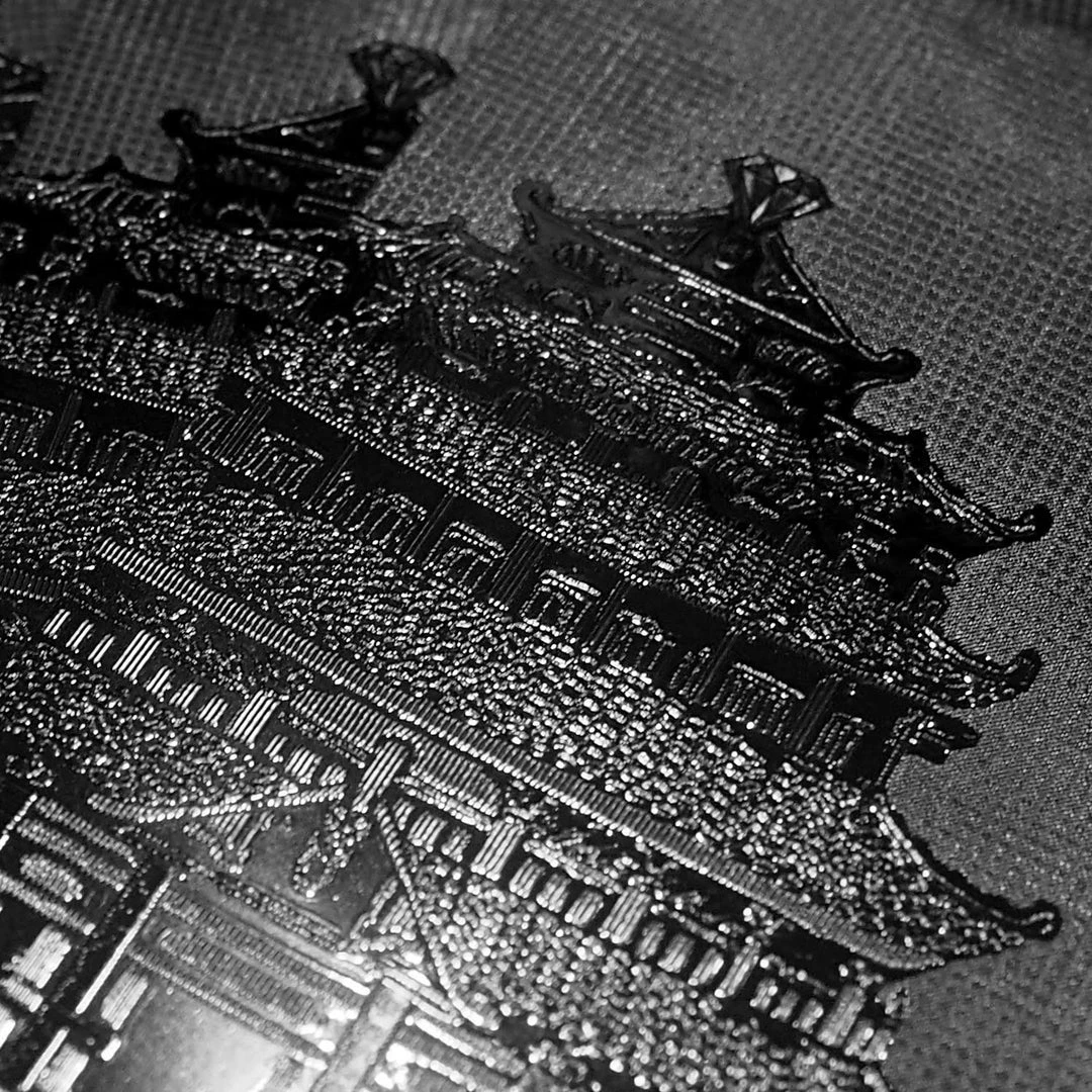 RARE-T Obsidian Carbonite Black Diamond Playing Cards With Buddha Temple Pattern Game Room 7 RARE-T Obsidian Carbonite Black Diamond Playing Cards With Buddha Temple Pattern Game Room