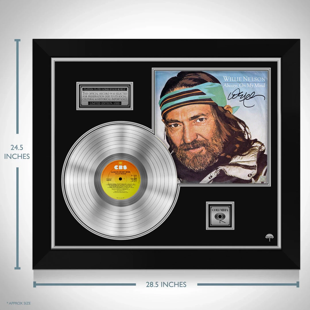 G.R.O. Willie Nelson Always On My Mind Limited Signature Edition Studio Licensed Platinum LP Custom Frame 3 G.R.O. Willie Nelson Always On My Mind Limited Signature Edition Studio Licensed Platinum LP Custom Frame