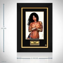 VAULT COLLECTIBLES Signed Memorabilia Wonder Woman 'Tattoo' Hand-Signed Artwork Print By Artist Nathan Szerdy Custom Frame
