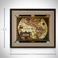 Jonathan New World Vintage Scroll Map Made With Hand-Tooled Leather Custom Frame
