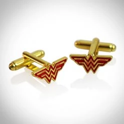 ANIME MALL Swords & Props DC Comics - Wonder Woman Logo Gold Plated Metal/Enamel Cufflinks